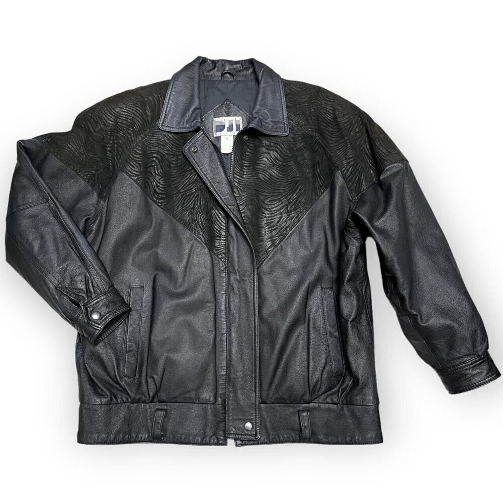 Vintage 90s DJI Leather Jacket Coat Designer Retro Bomber Glam - Womens 12
